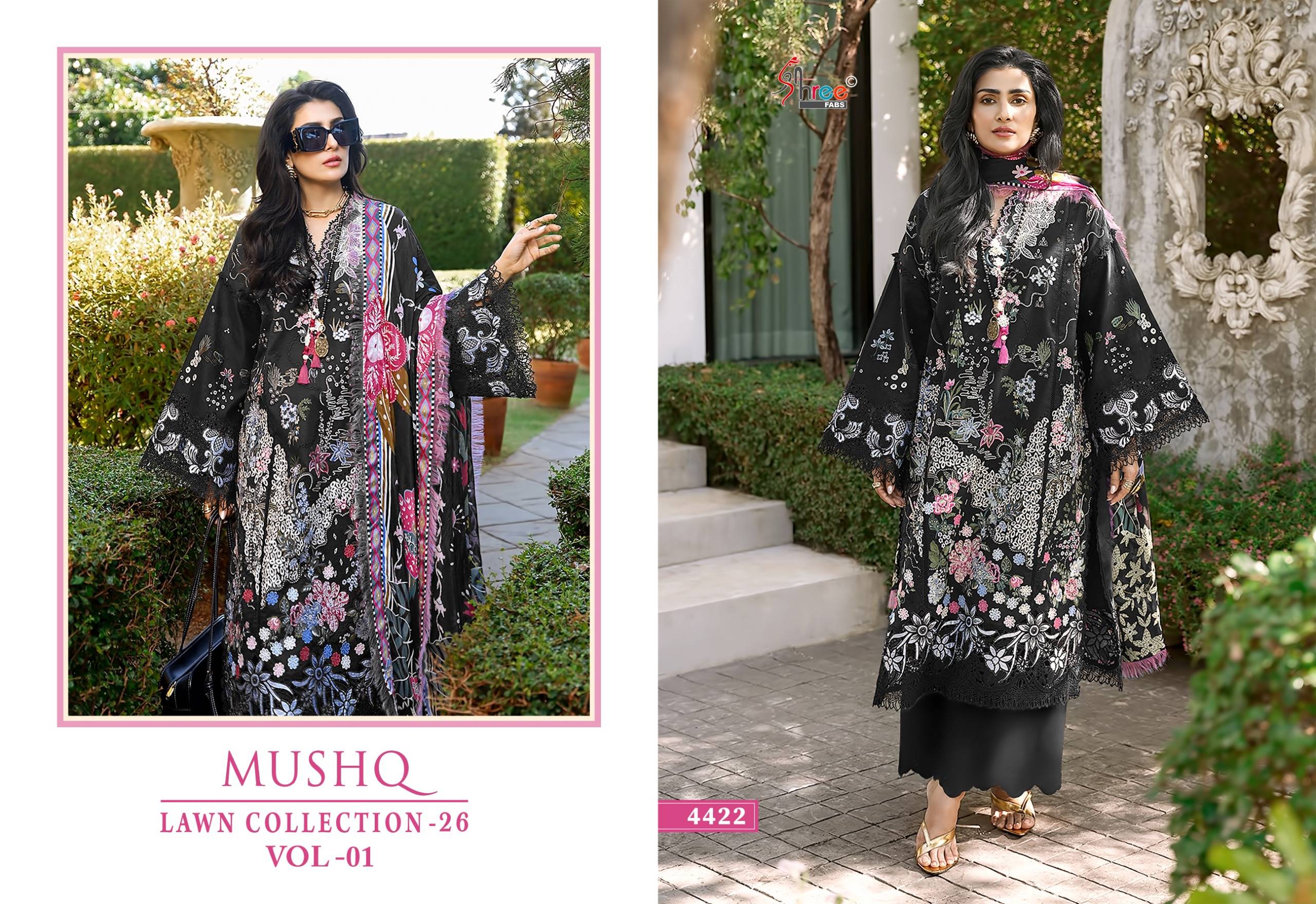 MUSHQ LAWN COLLECTION VOL-1 By Shree fabs 4421 To 4426 Series Pakistani Stylish Embroidered PURE COTTON Dresses At Wholesale Price